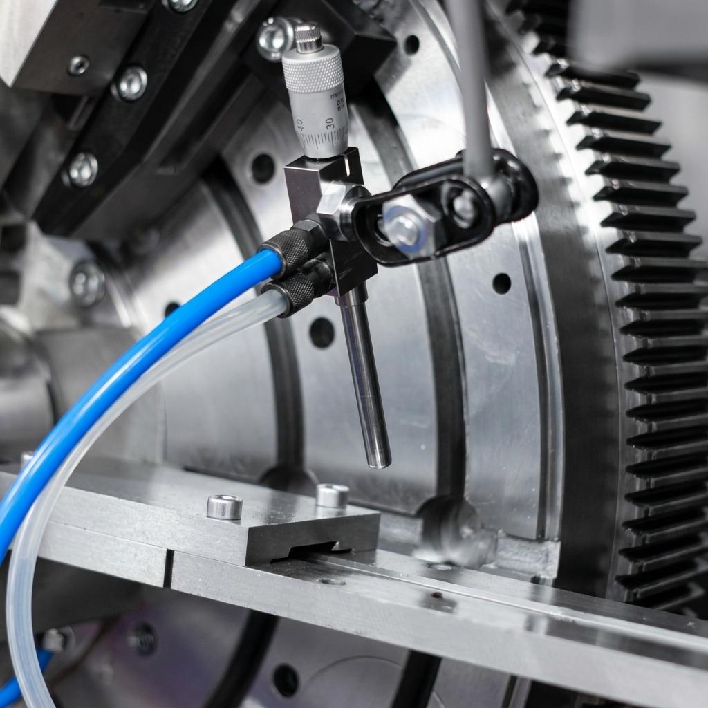 Messuhr und Zahnrad an einer Biegema Industriemaschine