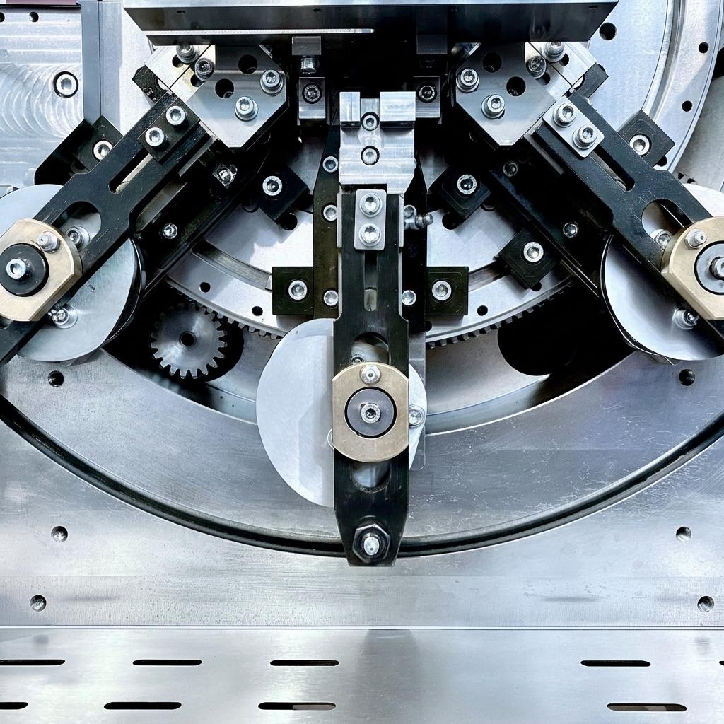 Nahaufnahme: Biegemechanismus einer Stanz-Biegemaschine